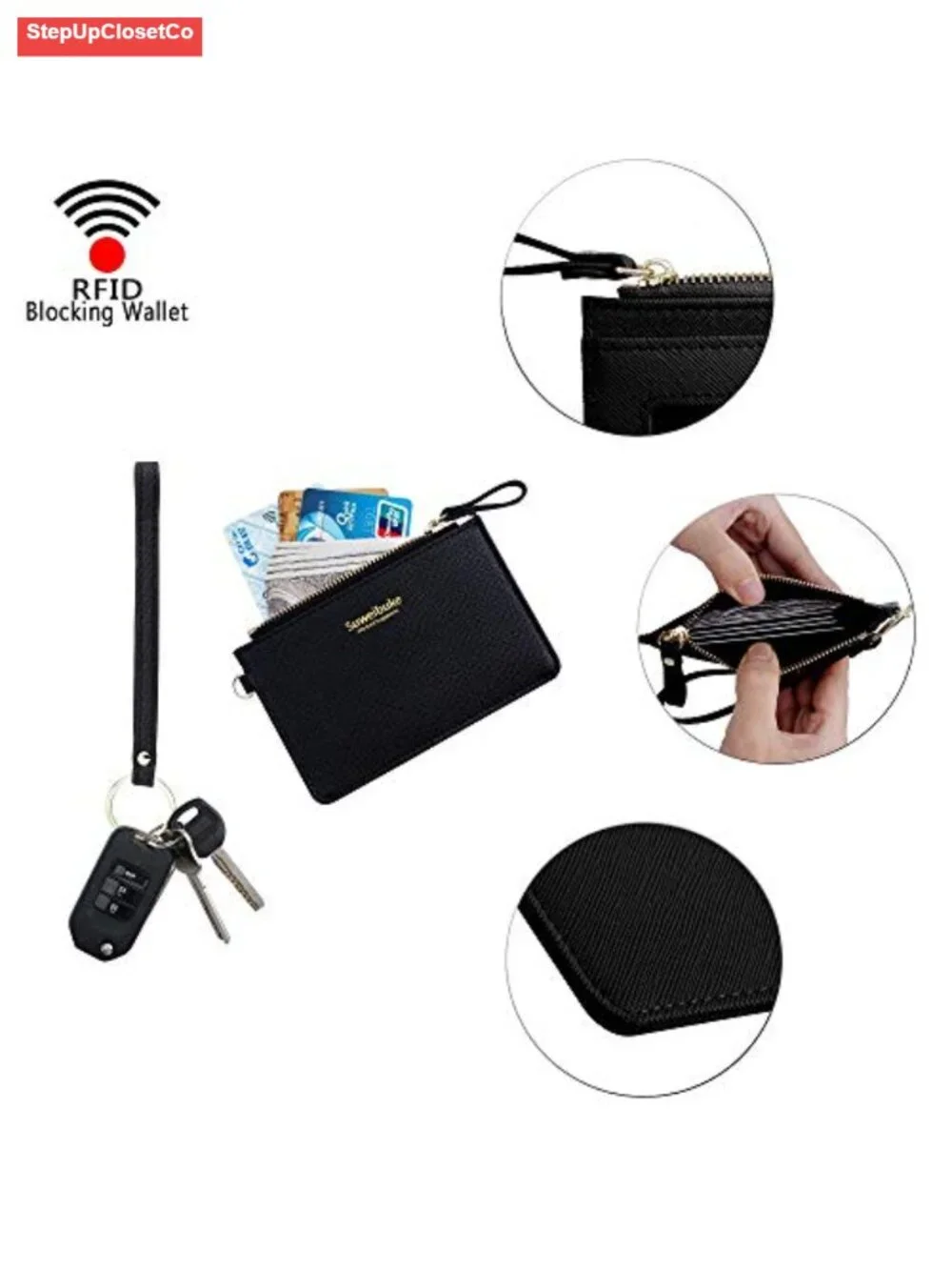 Women Slim RFID Card Holder Wristlet Zip ID Case Wallet Leather Coin Purse